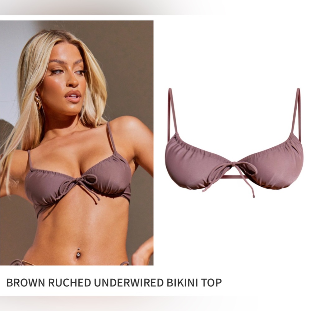 PrettyLittleThing | Brown Ruched Underwire Bikini TOP